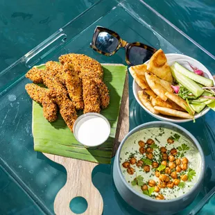 Avocado fries and Crudités from the summer menu