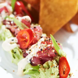 a plate of salad and chips