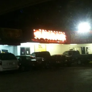 a parking lot at night