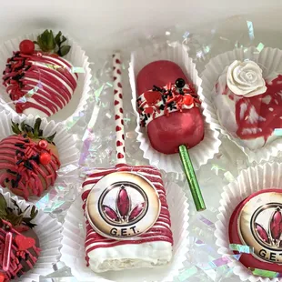 a variety of chocolate covered strawberries