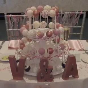 These are pictures of our centerpieces and cake pop tower. We loved it!!!