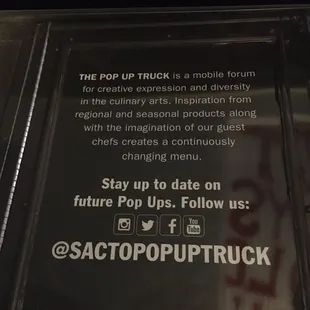 a sign for the pop up truck