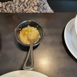 FREE sample of chicken noodle soup, I had already ate all of mine, so took a pic of my friends (she ate all of hers too)