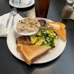 Scrambled eggs with spinach.