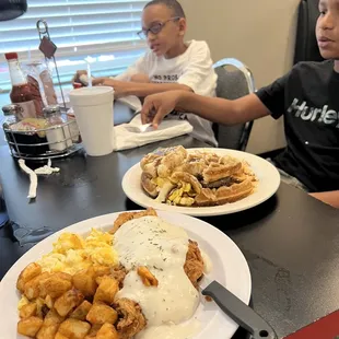 Chicken Fried Chicken and Eggs Waffle Stacker Sandwich