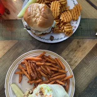 Chicken Bacon Wrap and Swiss &amp; Mushrooms Burger