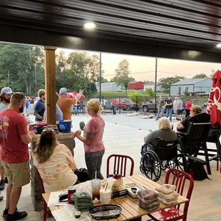 Cornhole games going on