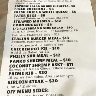 Saturday specials menu