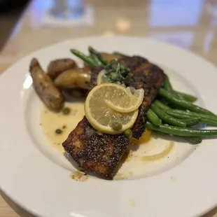 Blackened Rockfish with a delicious garlic butter sauce.
