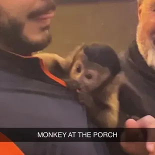 a man holding a monkey