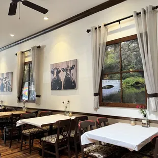 tables and chairs in a restaurant