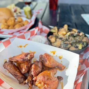 Garlic hot wings and flowersprouts