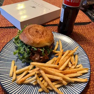 Original porchetta with spice fries and Mexican Coca Cola