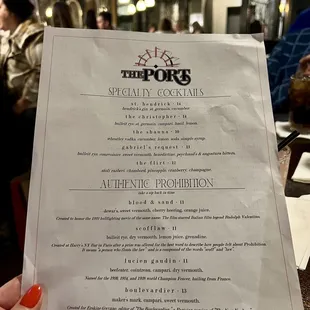 the menu for the restaurant