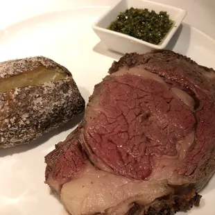 Prime Rib with baked potato and chimichurri, awesome!