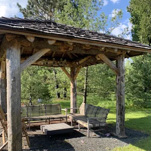 A relic of the first attempt at the bar, this wooden gazebo offers perfect shade