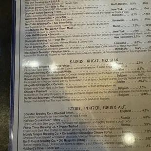 Beer menu