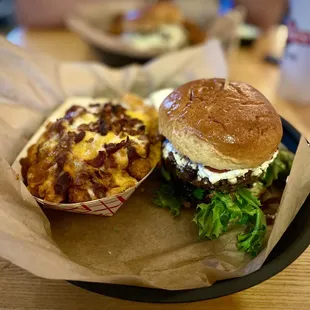 Goat Cheese Burger with Loaded Tots