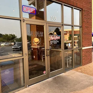 the entrance to the restaurant