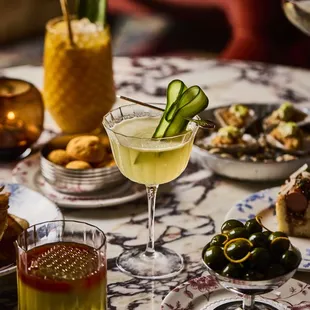 a variety of food and drinks