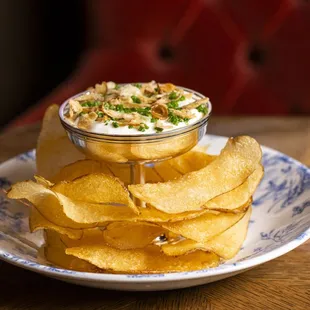 a plate of chips and dip