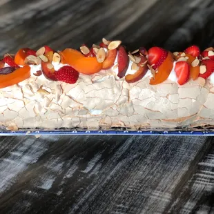 Rolled Pavlova  from the Summer Fruit Baking Class (crunchy and soft meringue rolled with vanilla whipped cream and summer fruits