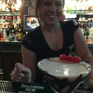 Krystle serving up a chocolate martini