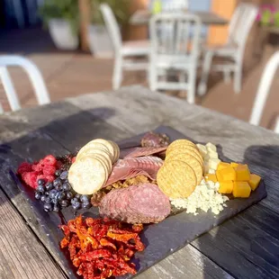 a platter of meat and cheese