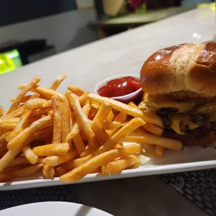 Cheeseburger with fries. It&apos;s a double meat and double cheese beauty that leaves you wanting more!