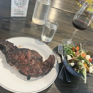 Strip steak and salad! Med Rare