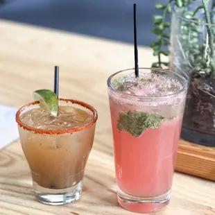 Watermelon mojito on the right