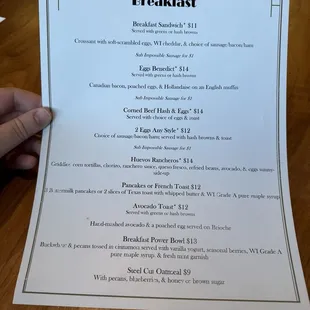 Breakfast Menu as of 7/12/24