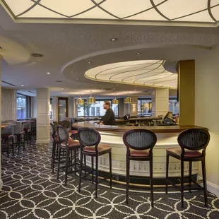 a bar in a hotel lobby