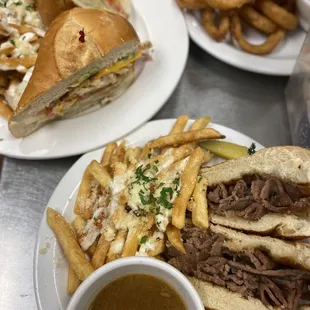 Classic French Dip Sandwich and Chicken Club