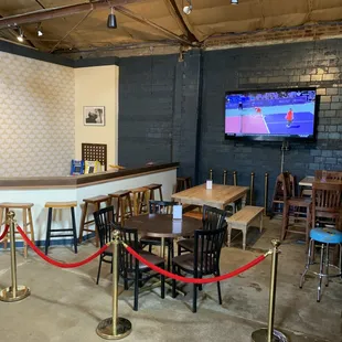 a bar with a television