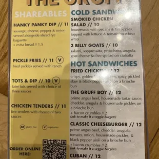 menu