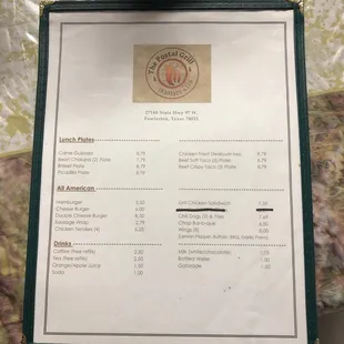 Lunch menu
