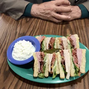 Club sandwich and cottage cheese.
