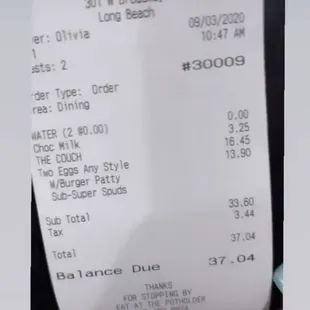 Receipt before the $5 discount.