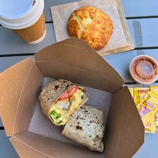 Breakfast Burrito and Pineapple and Goat Cheese Scone