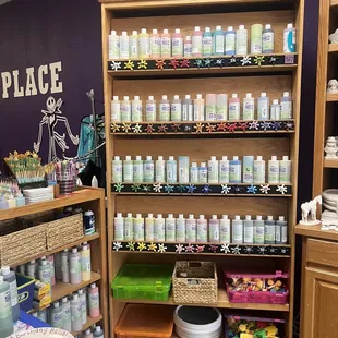 Paint/mixing station, stencils, sponges, paint pens..etc. area