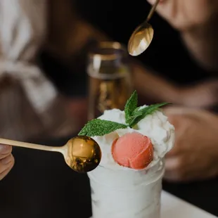 Strawberry Panna Cotta with Strawberry Sorbet and Mint Whipped Cream- as always, made 100% in house, from scratch
