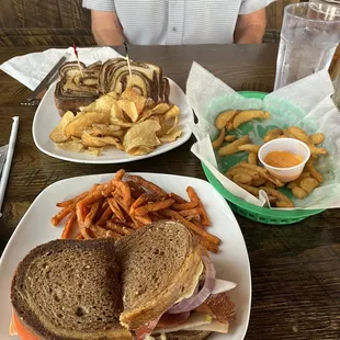 Reuben snd turkey and avocado sandwich