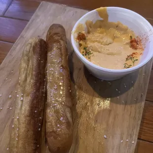 Delicious and soft bread sticks with delicious cheese sauce !