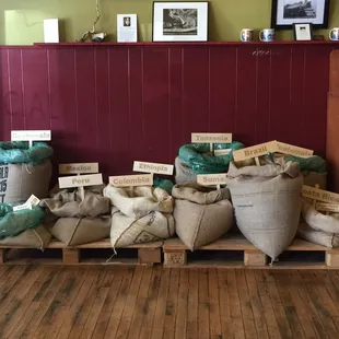 coffee bags on pallets