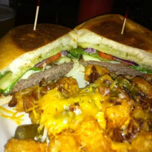 Lakewood burger w/ loaded tator tots!