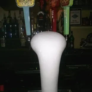 Deep eddie and fireball on tap. The spout is a giant icicle.