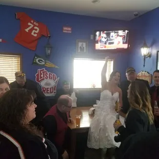 Wedding party stopped in for a few