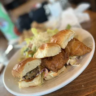 Sliders Sandwich- 2 fish, 1 beef- tasty!