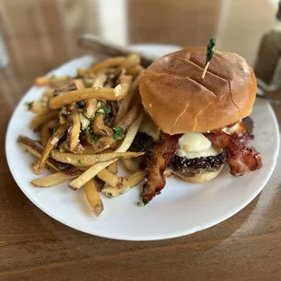 Cowboy burger and Garlic Fries